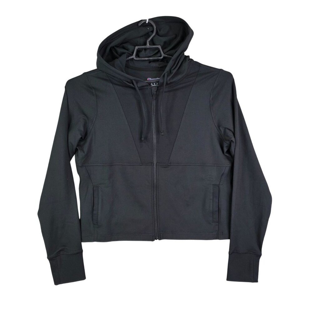 Womens Champion Black Pullover Hoodie Sweatshirt Polyester Blend Drawstring XL